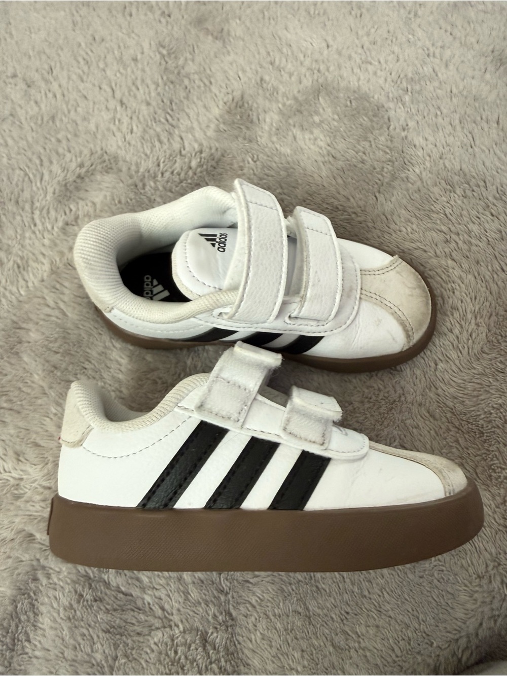Adidas Kids White & Black Velcro Sneakers